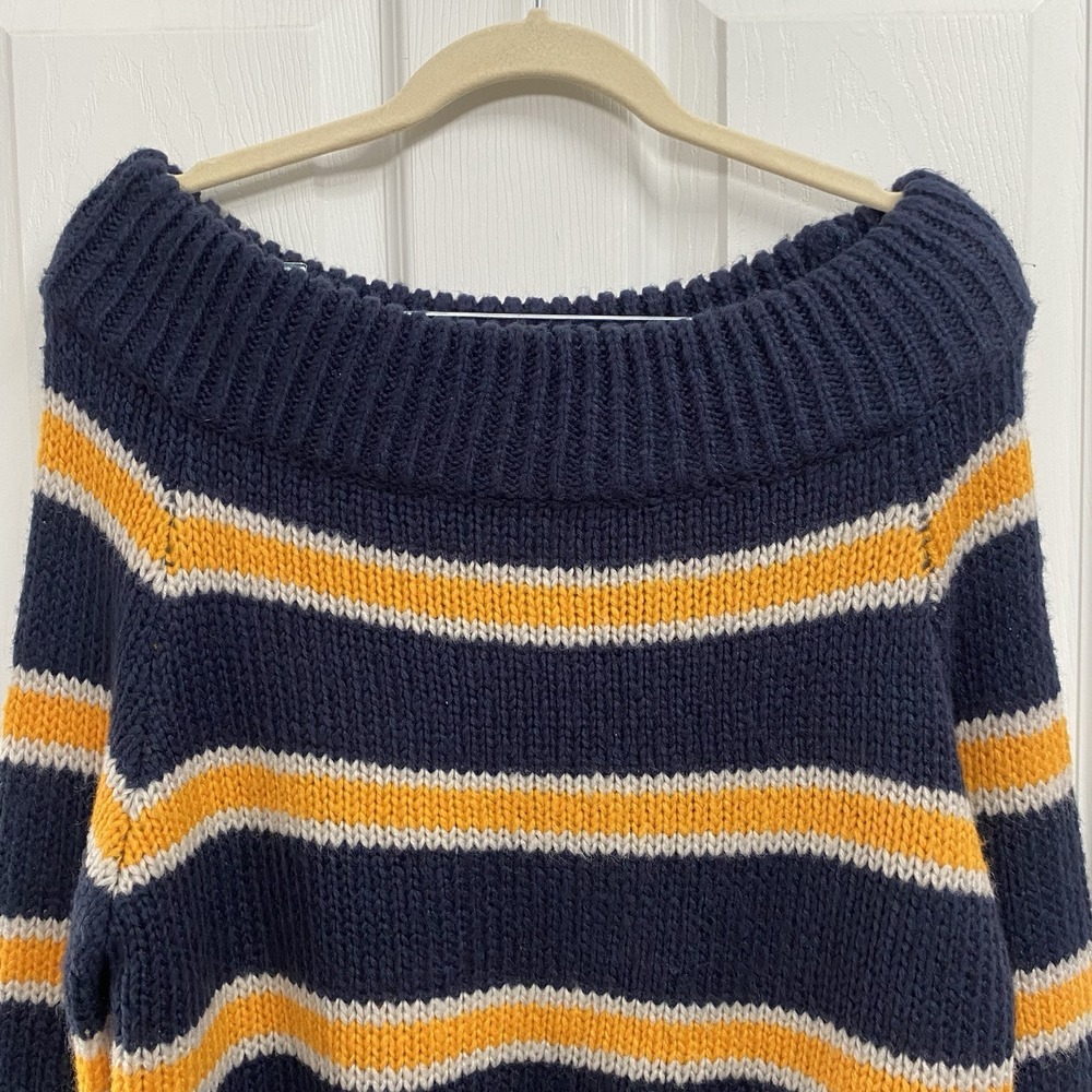 NWOT Perfectly Priscilla Navy/Orange/White Sweater Sz L. Off Shoulder Stripe